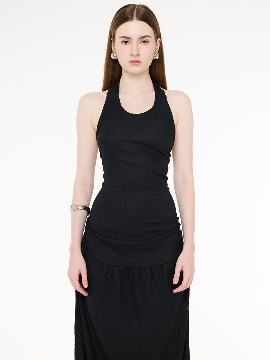 Siren Linen Maxi Dress Black