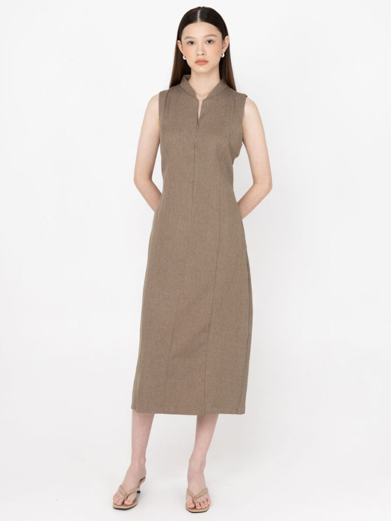 Momentum Front-Zip Midi Dress Ash Brown Momentum Front-Zip Midi Dress Ash Brown