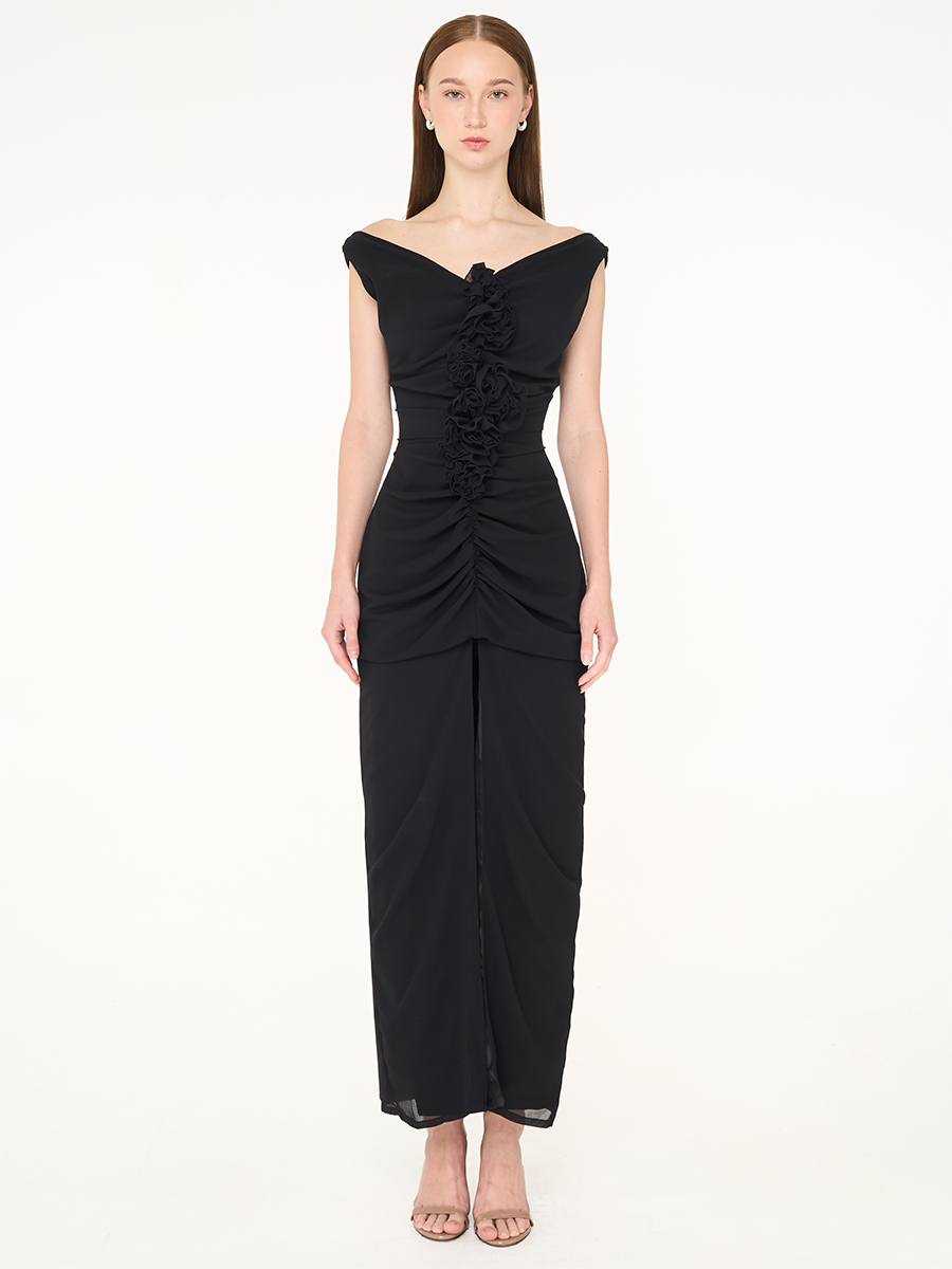 Rose Ruffle Dress Black