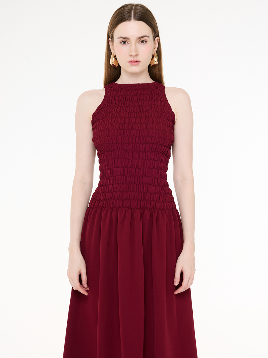 Editor Midi Dress Maroon