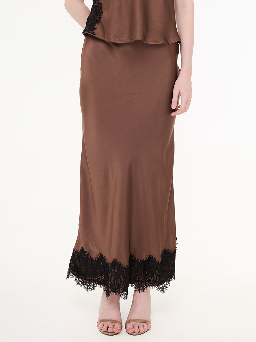 Maeve Satin Maxi Skirt Walnut